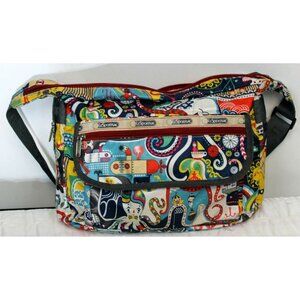 LeSportsac Nautical Fishy Love Large Shoulder Purse Expandable Adjustable.